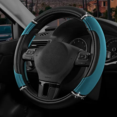 Miniatura 11 de Road Comforts Funda de Volante de Cuero - Hecha con Cuero PVC - Antideslizante, Ajuste Universal de 14 1/2 pulgadas a 15 pulgadas - Rosa Intenso