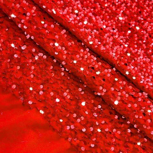 Miniatura 4 de MODFUNS The Yard - Tela de lentejuelas rojas de 6 yardas, tela de terciopelo de lentejuelas rojas con purpurina para vestido, tela de acolchado Rojo