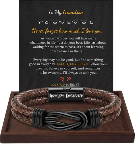 Miniatura 31 de BTYSUN Regalos para hombres, regalos del día de San Valentín para él, novio, marido, adolescentes, pulseras de cuero para hombres, regalos de amor