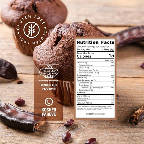 Miniatura 2 de Roots Circle Polvo de algarrobo premium sin azúcar Kosher a granel de 14 onzas – Alternativa al cacao en polvo Rico en fibra de cafeína sin