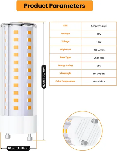 Miniatura 2 de Cheopha Bombilla LED GU24 de 5000 K, luz blanca diurna, luz CFL espiral T2 de 13 W, 18 W, 23 W, bombilla de repuesto para ventiladores de techo