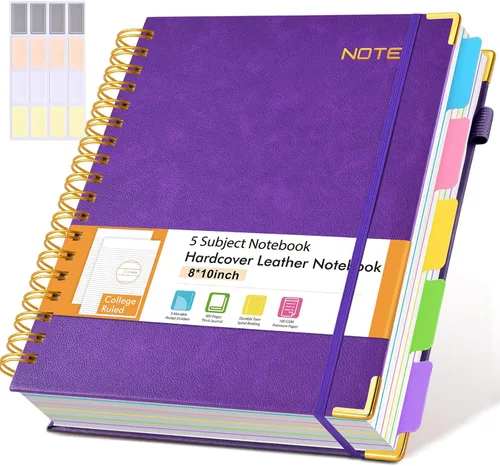 Miniatura 19 de Cuadernos en espiral de 8.5 x 11 pulgadas para trabajar con pestañas divisorias extraíbles, 300 páginas, cuaderno de 5 materias con rayas