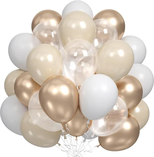 Miniatura 14 de Dagelar Globos de color negro, dorado y beige, 60 globos de arena negra dorada y blanca, globos de fiesta con confeti dorado metálico