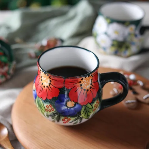 Miniatura 2 de ALMA Tazas de café de cerámica de 12 oz/12.8 fl oz, taza de café única para mujeres, aptas para horno de microondas, flores de la selva