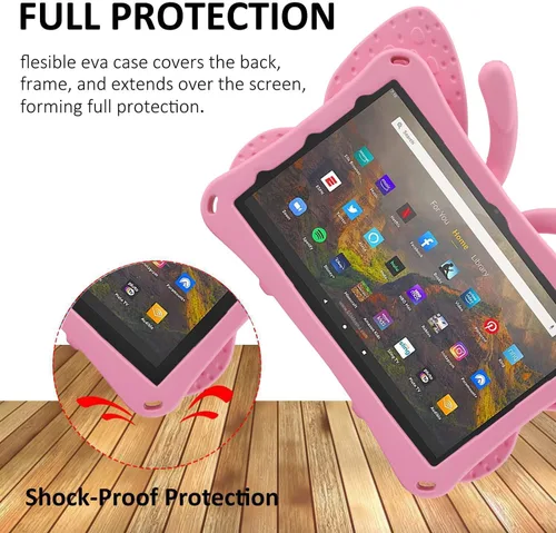 Miniatura 50 de FW Fire 7 - Funda para tablet para niños, Amazon Fire 7 2022, funda de mariposa con luz de atril, EVA, protección contra caídas, resistente, a