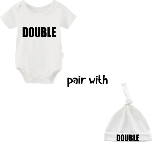Miniatura 21 de YSCULBUTOL Conjunto de mameluco para bebé gemelos, divertido doble problema, lindo mameluco para niña, mono gemelo, conjunto de sombrero