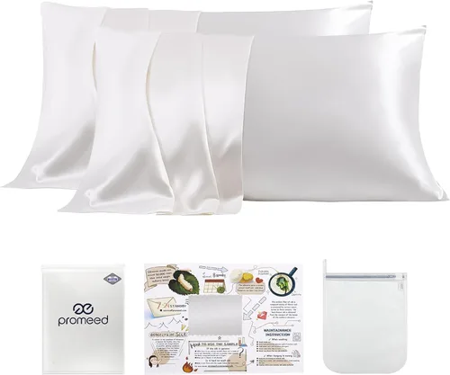 Miniatura 20 de PROMEED Funda de almohada de seda negra de grado 6A+ con cremallera, 23 fundas de almohada de seda de morera natural Momme para cabello y piel, Negro