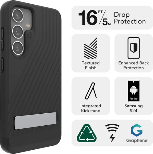 Miniatura 3 de ZAGG Denali - Funda para Samsung Galaxy S24 con soporte, protección de doble capa con infusión de grafeno, resistente a caídas de 16 pies, diseño
