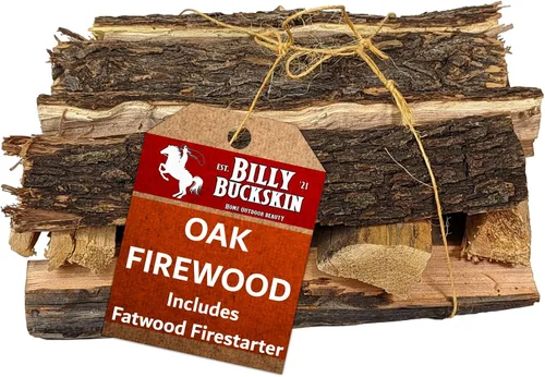 Miniatura 10 de Billy Buckskin 1 Click Fire - Paquete de leña de 19 libras – Enebro, piñón y mezquite y palitos de astillas resinosas - Troncos de leña partida