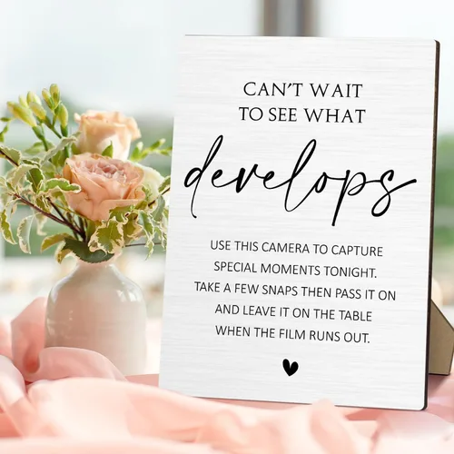 Miniatura 4 de Letrero de madera con soporte, letrero de mesa de 8 x 11 pulgadas para ceremonia y recepción, letrero de cámara de boda, suministros de decoración