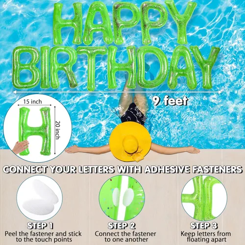 Miniatura 2 de Shappy Globos flotantes grandes de letras flotantes de 20 pulgadas con puntos adhesivos, decoraciones inflables de piscina para fiesta de cumpleaños