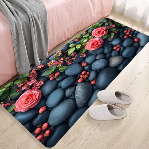 Miniatura 18 de Alfombra antideslizante de espuma de esponja de pelo bajo para puerta de baño, alfombras separadas a prueba de deslizamiento, alfombra de ilusión
