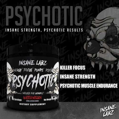 Miniatura 4 de Insane Labz Psychotic Black Edition - Polvo de preentrenamiento de estimulación media, energía, enfoque y bombas, cargado con creatina