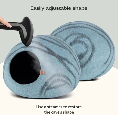 Miniatura 5 de MEOWFIA Cat Cave - Cama de fieltro prémium para gatos de interior, hecha a mano, 100% lana merino (aguamarina, mediana)