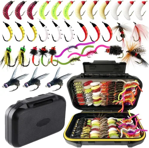 Miniatura 11 de Kit de moscas de pesca con mosca, 40/137 piezas, surtido de moscas secas/húmedas, serpentina para trucha, lubina, pez + caja de moscas