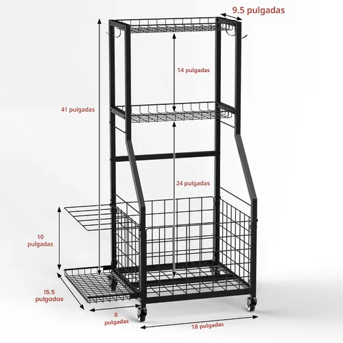 Miniatura 8 de Organizador de garaje para equipos deportivos, estante de almacenamiento de pelotas de garaje para deportes con ruedas, organizador deportivo