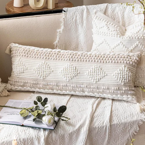 Miniatura 9 de BlissBlush Fundas de Almohada Decorativas Boho Beige Marrón 18X18, Funda de Almohada de Acento Bohemio, Funda de Almohada con Textura