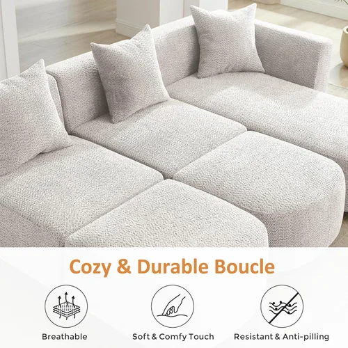 Miniatura 5 de VANOMi 279 cm Sofá modular seccional con 3 almohadas, cómodo sofá de chenilla en nube convertible de 5 plazas con reposapiés, sofás seccional