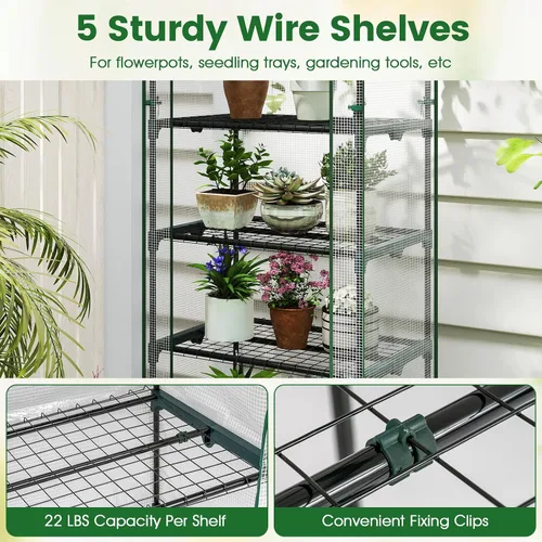 Miniatura 4 de Giantex Mini invernadero para interiores y exteriores, 27 x 19 x 75 pulgadas, casa portátil de cultivo de plantas con estantes de 5 niveles