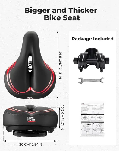 Miniatura 6 de KEMIMOTO Bike Seat Cushion with Soft Foam Padded, Comfortable Bike Seat for Men Women, Bicycle Saddle for Touring, Exercise Bicycle, Commuter, Travel