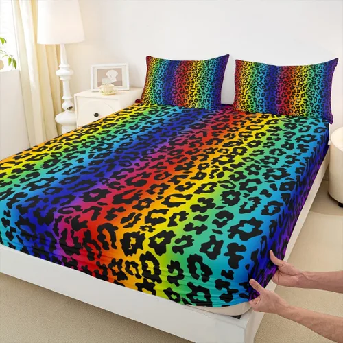 Miniatura 30 de Sábana bajera ajustable para niños, tamaño individual, diseño de cebra y leopardo con purpurina, decoración de habitación para niñas y mujeres, A1