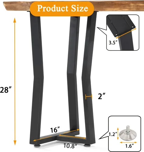 Miniatura 5 de Juego de 2 patas de escritorio de metal, patas de mesa en forma de T resistentes de 28 pulgadas de alto x 16 pulgadas de ancho, patas de metal