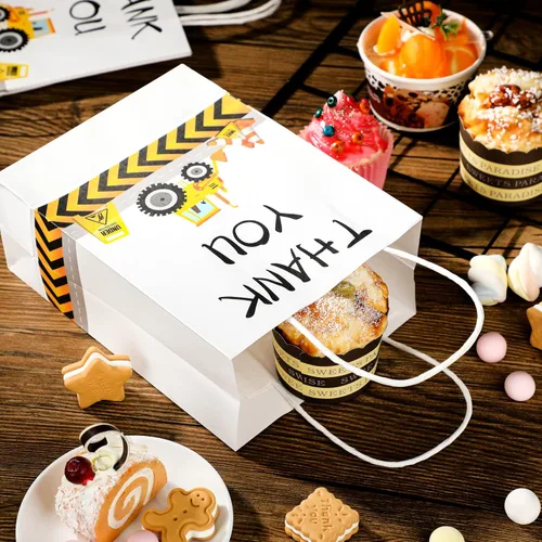 Miniatura 7 de Outus 12 bolsas de regalos de fiesta de construcción con temática de camión para decoraciones de fiestas temáticas de cumpleaños, 8.3 x 6.3 x 3.1