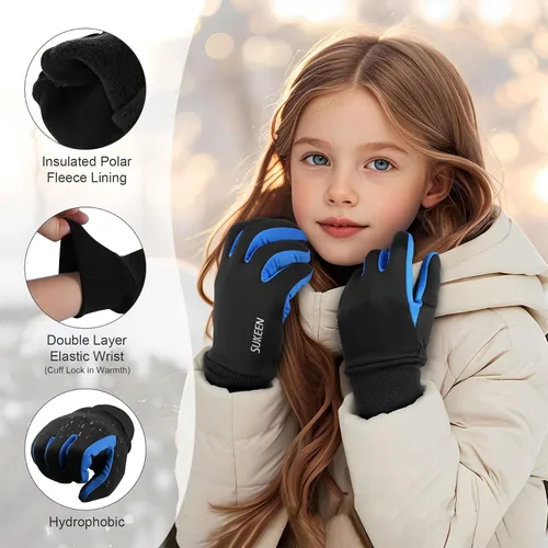 Miniatura 3 de Sukeen Guantes de invierno para niños, antideslizantes para pantalla táctil, guantes de ciclismo para niños y niñas, guantes ligeros para correr
