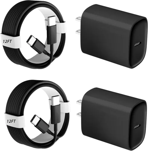 Miniatura 9 de Cargador para teléfono 17, 16, 15 Pro, carga rápida, 20 W, USB C, bloque de carga rápida con cargadores tipo C de 6.6 pies de largo, cable de carga