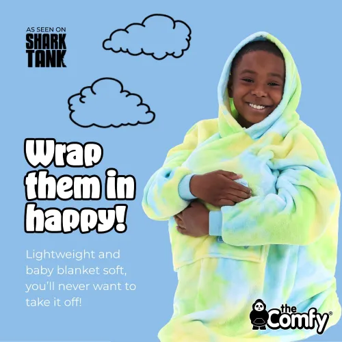 Miniatura 3 de THE COMFY Dream Jr para niños Manta portátil de forro polar de microfibra ligera con capucha y bolsillo Visto en Shark Tank Niños Sherbert