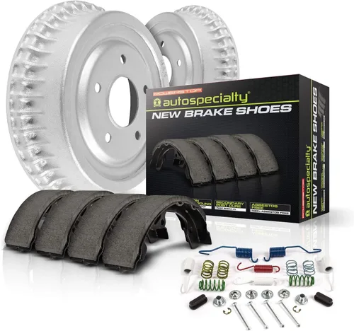 Miniatura 5 de Power Stop Paquete de kit de freno delantero y trasero Pastillas de cerámica de fibra de carbono y rotores perforados/ranurados + tambores