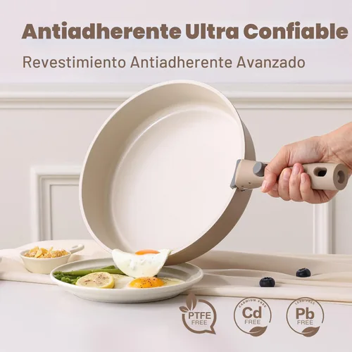 Miniatura 4 de SENSARTE Juego de ollas y sartenes de cerámica de 17 piezas, antiadherentes con mango desmontable, utensilios de cocina de inducción con mango