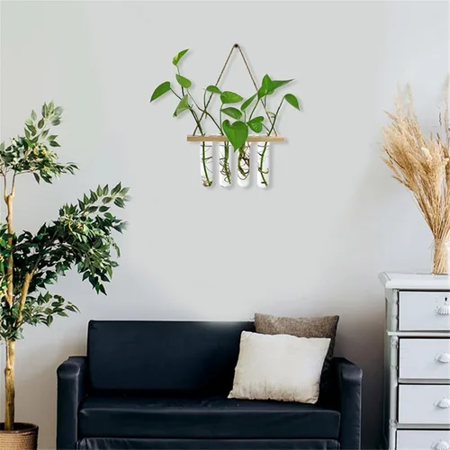 Miniatura 3 de Liudan Wall Hanging Planter Glass Terrarium Air Planter Holder Plant Hanger Flower Pot with Frame 4 Tubes for Living Room Indoor Decor Office