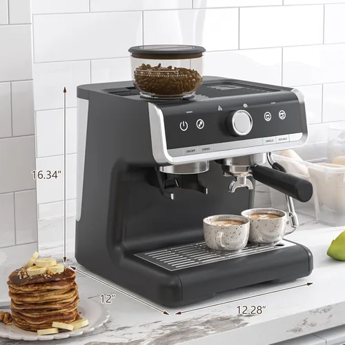 Miniatura 2 de Máquina de café espresso semiautomática, cafetera profesional de 20 bar con molinillo, calentamiento rápido de 1450 W, 30 ajustes de molienda