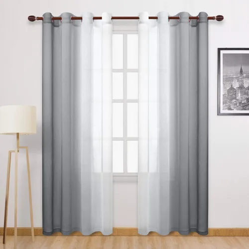 Miniatura 34 de DWCN Cortinas Transparentes de Lino Sintético Negro Degradado Ombré - Cortinas Semi Transparentes de Gasa con Ojales en la Parte Superior