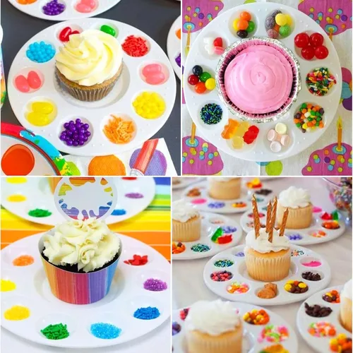 Miniatura 6 de AIERSA Platos decorativos para cupcakes para fiestas infantiles, bandeja de decoración para cupcakes con 10 pozos para chispas de postre, 10