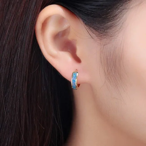 Miniatura 149 de CiNily Aretes Huggie de ópalo con bisagras, chapados en oro, hipoalergénicos, pequeños aretes de aro para mujeres, adolescentes, niñas, hombres