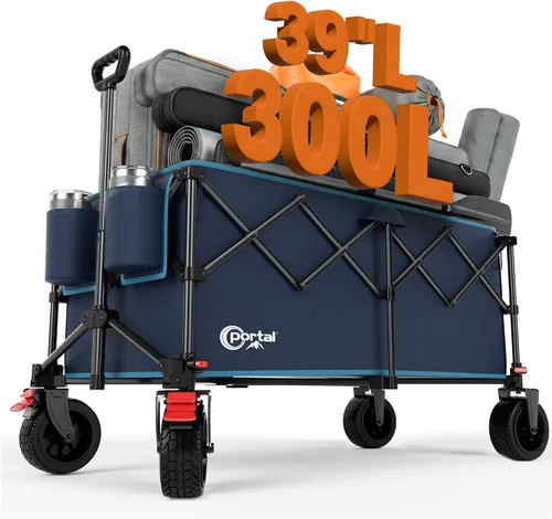 Miniatura 10 de Portal Carro plegable con ruedas grandes, carro extra grande de 300 L, carro utilitario ligero de 18.7 libras, carro resistente para playa