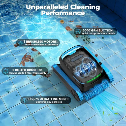 Miniatura 4 de Limpiador robótico automático de piscina PC20, robot de aspiradora de piscina inalámbrico para piscinas enterradas y sobre el suelo, navegación