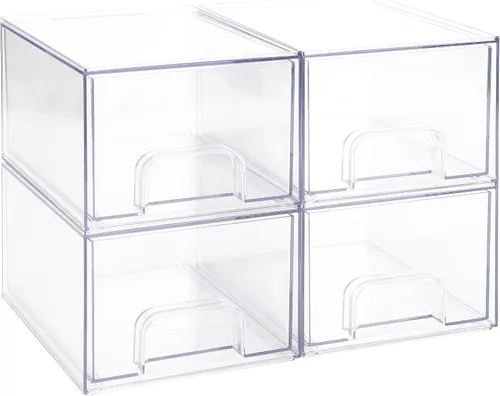 Miniatura 7 de Sea Team Paquete de 2 organizadores de maquillaje transparente con cajones, vitrina de cosméticos de plástico acrílico, caja de almacenamiento