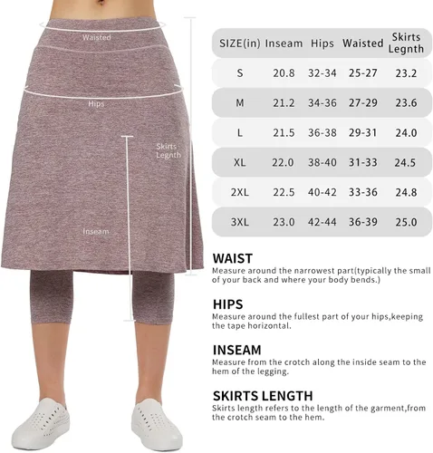 Miniatura 4 de Faldas atléticas hasta la rodilla para mujer con leggings, leggings con falda de pickleball capris para yoga, bolsillos con cremallera para mujer