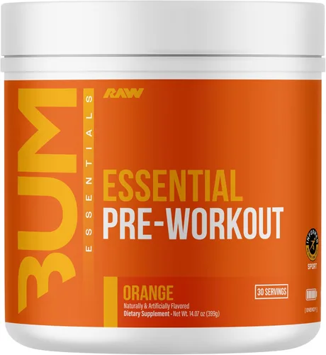 RAW Essential - Polvo preentrenamiento (naranja) - Suplemento deportivo de Chris Bumstead para hombres y mujeres - Polvo energético preentrenamiento