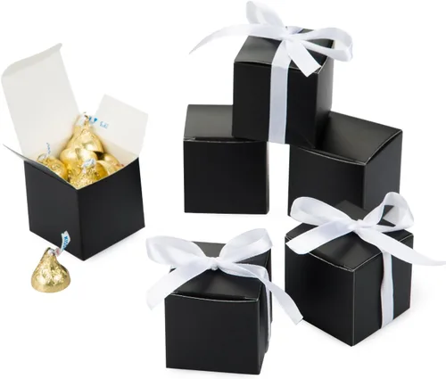 Miniatura 3 de Caja Awell de corazones y caja de 2" x 2" x 2" con moño Caja negra con cinta blanca