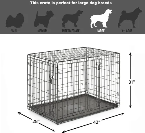 Miniatura 7 de New World - Jaula plegable de metal de doble puerta de 42 pulgadas para perros, incluye bandeja a prueba de fugas, patas protectoras del suelo