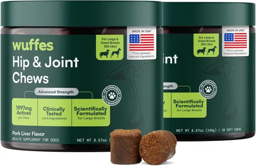 Miniatura 16 de Wuffes Suplemento avanzado para cadera y articulaciones de perro con glucosamina, condroitina, omega 3, MSM y mejillón de labios verdes