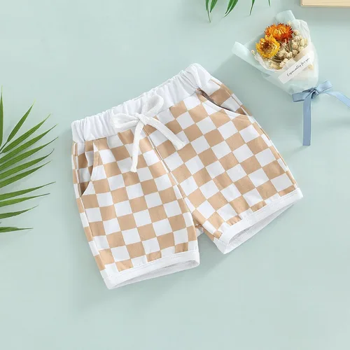 Miniatura 3 de Pantalones cortos de verano para bebé, con estampado a cuadros, de algodón, casuales, cintura elástica, pantalones cortos para correr