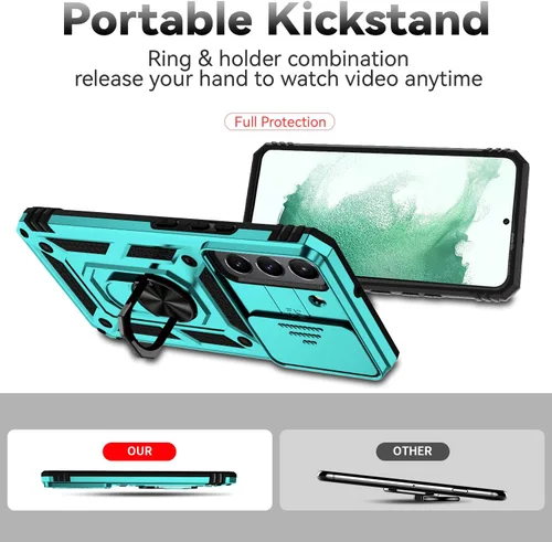 Miniatura 7 de Funda para Samsung Galaxy S22 con cubierta para lente de cámara, protector de pantalla HD, doble capa de grado militar probada contra caídas, Menta
