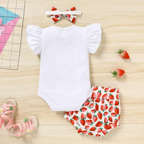 Miniatura 13 de Conjunto de ropa para bebé niña de 1er cumpleaños con mangas con volantes + pantalones cortos estampados + diadema para tartas