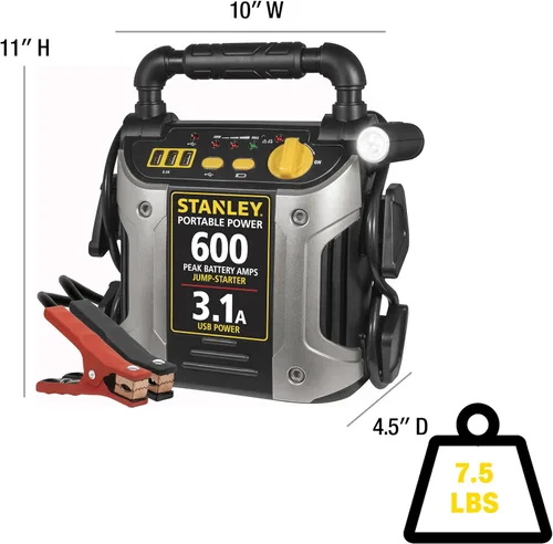 Miniatura 4 de STANLEY J309 - Arrancador de batería portátil de 600 pico de amperios, paquete de mejorador de batería, puertos USB de 3.1A, abrazaderas de batería