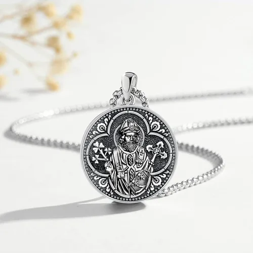 Miniatura 6 de Collar con colgante de San MiguelSan CristóperSan SebastiánGuadalupeÁngel de la GuardaSanta MuerteJudeJoseph para hombres y mujeres, plata de ley